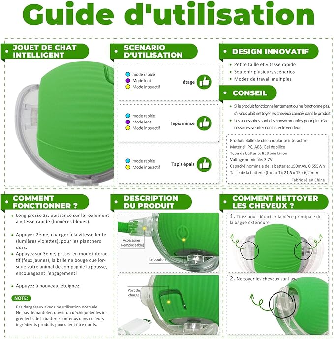 Smart Interactive Pet Toy Ball, Self Rolling Dog Ball Interactive Cat Toys, 360° Smart Automatic Rolling Ball Toy for Dogs Cats Indoor Outdoor Play (Green) 1pcs