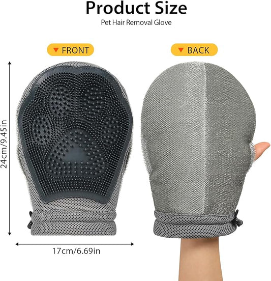HEYWEAN Double Sided Pet Hair Removal Gloves Brush Reusable Dog Cat Electrostatic Hair Remover with Silicone Brush for Bathing Grooming Glove Tool 1 Pcs (PetHair-R1)