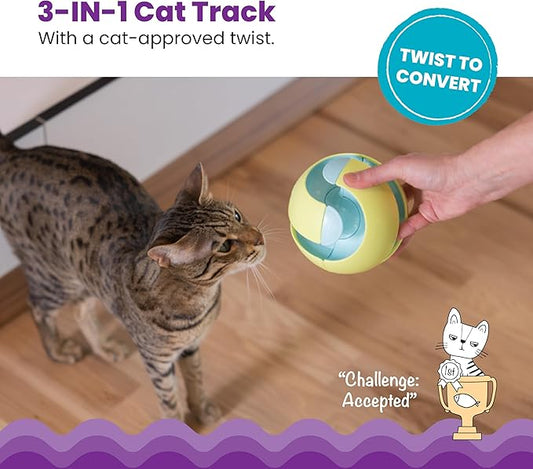 Catstages Twist-A-Ball 3-in-1 Convertible Cat Track Toy, Rolling Ball Toy for Indoor Cats, Green