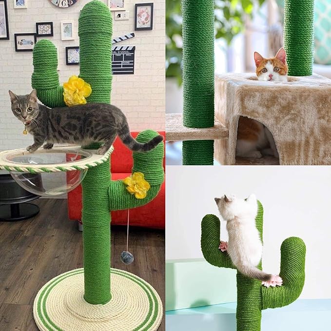 Green Cat Sisal Rope 6mm,JSPYFITS 1/4 inch Premium Durable Unoiled Sisal Twine for Repairing, Recovering or DIY Scratcher, Twisted Fiber Hemp Rope for Cat Tree and Tower (30M/98FT)