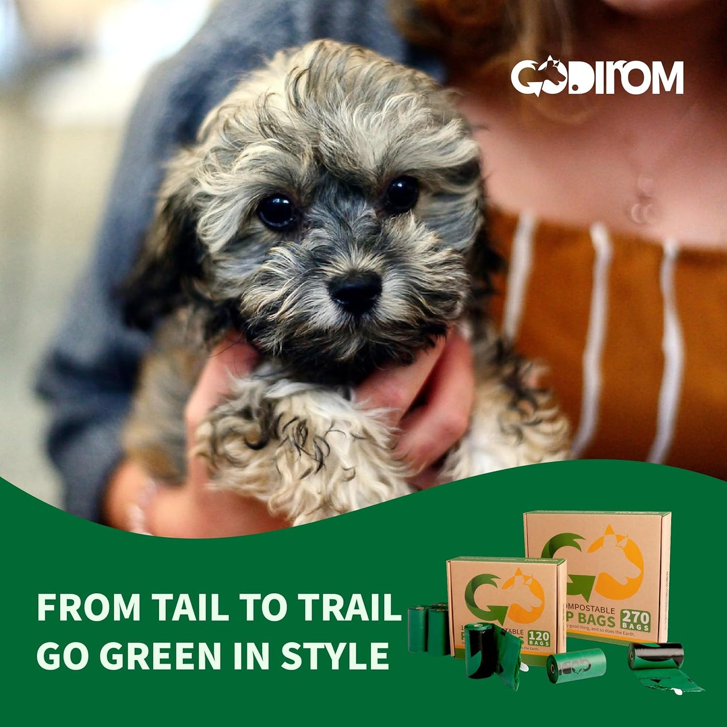 Certified 100% Compostable Poop Bags for Dogs, 270 Count Guaranteed Leak Proof and 18 Microns Extra Thick Dog Waste Bag, 18 Rolls of Plant Based Doggie Poop Bag, No Scented with ASTM D6400 & EN13432