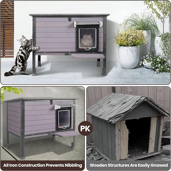 Outdoor Cat House,cat Houses for Outdoor Cats Rainproof All Round Metal Frame Wooden Condos, Indoor and Outdoor Use for Rabbit,Small Animal Feral Cat Shelter