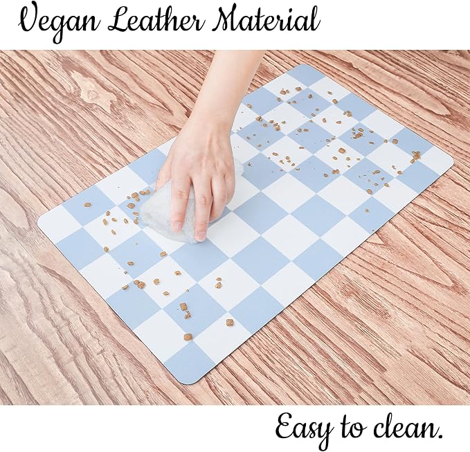 Ralxion Checkered Dog Feeding Mat, Absorbent Mats for Dog Food and Water Bowl, Dispenser, Retro Aesthetic Light Blue Checkerboard Pet Placemat for Dogs, Cats, Puppy Accessories, 16" X 24”