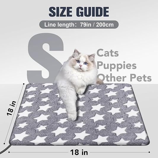 Cat Heating Pad, Waterproof Pet Heating Pad for Cats Dog Indoor, 11 Adjustable Temperature Cat Warming Bed Mat with Timer, Indoor Heated Bed with Chew Resistant Cord (S: 18'' L X 18W '')