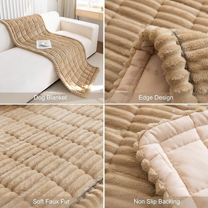 Faux Fur Plush Dog Couch Cover 3D Stripe Fuzzy Sofa Cover Non-Slip Fluffy Dog Bed Cover Pet Blanket Sofa Couch Furniture Protector for Puppy Large Dog Cat (Coffee,35"x47")