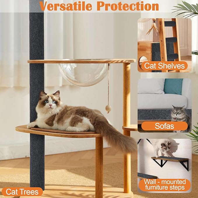 Cat Scratch Pad - 100" x 15.8" Trimmable Self-Adhesive Cat Scratch Furniture Protector, Sisal Cat DIY Climbing Couch Protector for Scratch Post Cat Tree Replacement Indoor (Dark Gray)