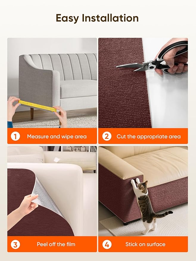 Cat Scratch Mat Furniture Protector, Eco-Friendly DIY Trimmable Self-Adhesive Cat Scratching Pad, Couch Wall Sofa Guard, Reusable Claw Scratching Protector 39.4"x15.8" (Brown)