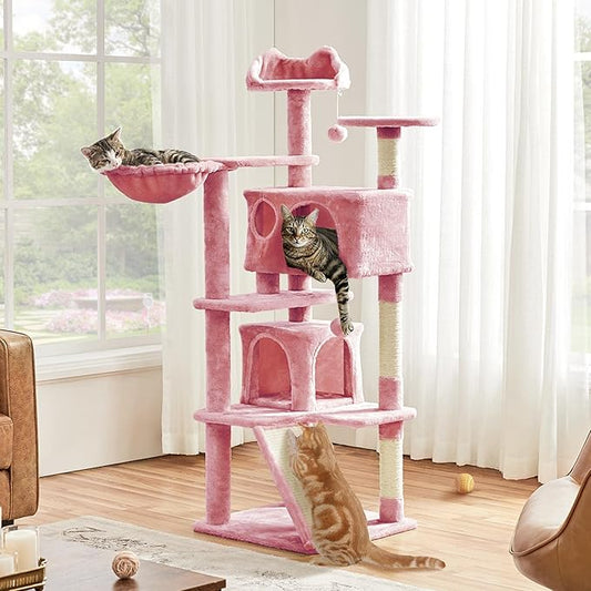 Topeakmart 57 inches Multi-Level Cat Tree Cat Condo with Scratching Posts Kittens Activity Tower Pet Play House Furniture, Pink