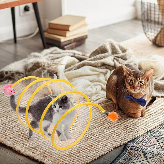 2 Packs Foldable Spiral Cat Tunnel - Large, Interactive, Outdoor & Indoor Play, Decompression Spring Coil Toy