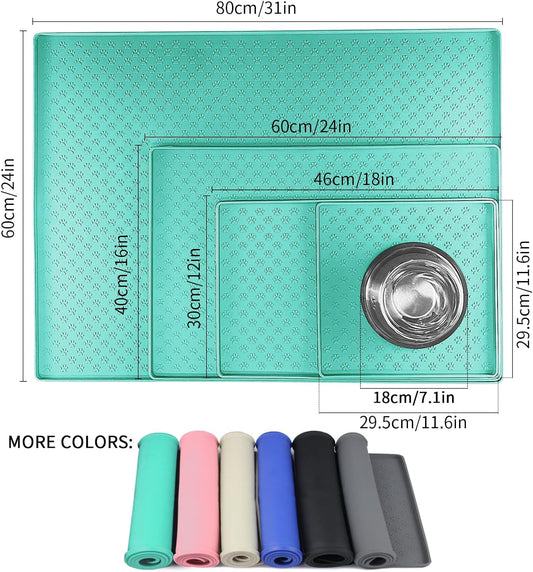 Ptlom Pet Placemat for Dog and Cat, Waterproof Non-Slip Silicone Feeding Bowl Mat Prevent Food and Water Overflow, Puppy Dish Feeder Fountain Trays Suitable for Medium and Small Pets, Green