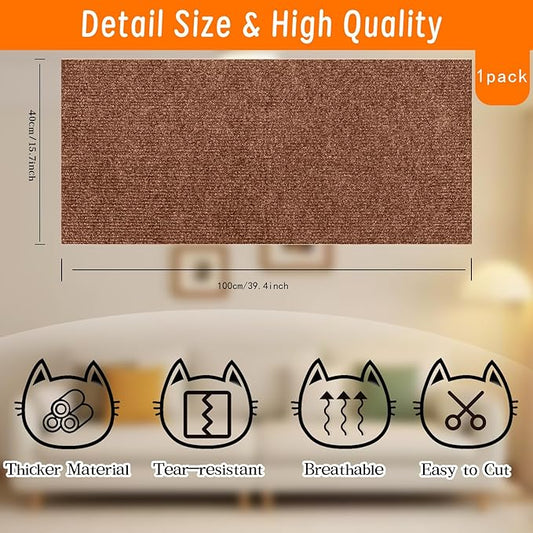 Cat Scratching Mat, Self-Adhesive Cat Scratching Carpet, Trimmable at Scratch Furniture Protector for Cat Tree Shelves, Cat Scratching Post Couch Protector (1PC, Brown)