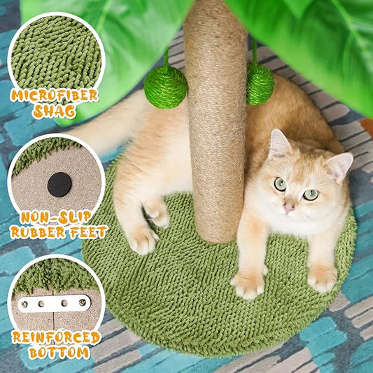 ZooZoo Cat Scratching Post, Cat Coconut Palm Tree for Indoor Kittens with Natural Sisal Scratch Pole Hanging Sisal Ropes and Balls, Cute 27" Tall Cat Scratcher for Cat and Kittens