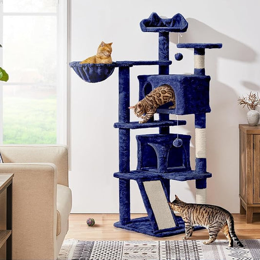 Topeakmart 57in Cat Tree Tower with 2 Plush Rooms Kitten Furniture Play House