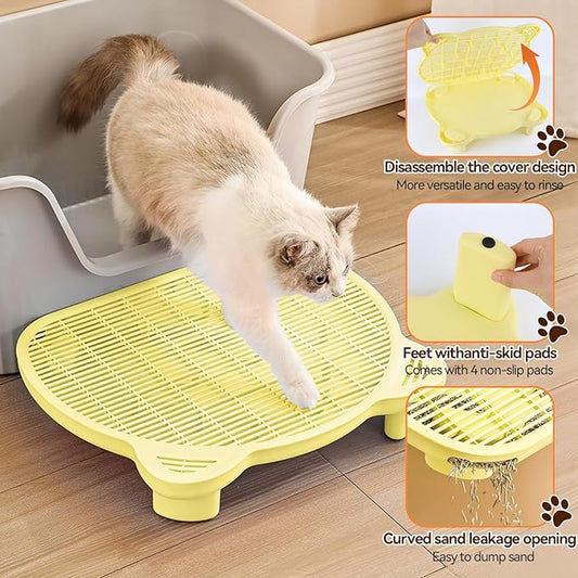 Adjustable Cat Ramp Litter Box Step Double Layer with Filter Function, Elevated Litter Box Ramp for Senior Cats Easy Cleaning Cat Litter Tray for Floor Indoor (Yellow)
