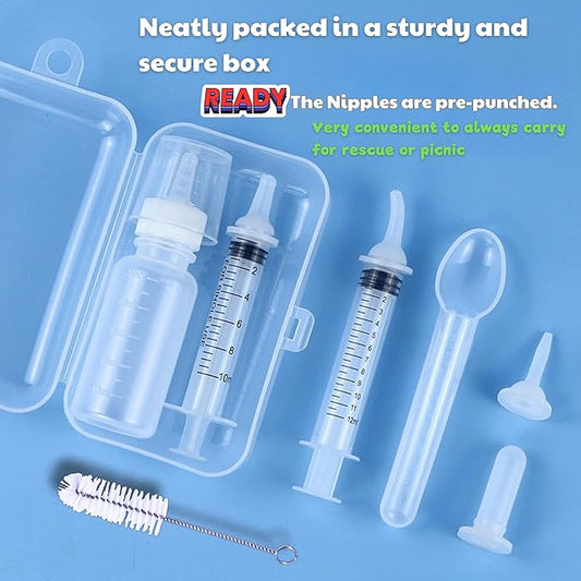 Newborn & Senior Pet Feeding Kit, Kitten/Puppy Bottle (50ml), Syringe with Silicone Nipple, Oral Dosing Syringe, Soft BPA-Free Nipples, Medicine Dispenser & Travel Case for Cats Dogs Rabbits Squirrels