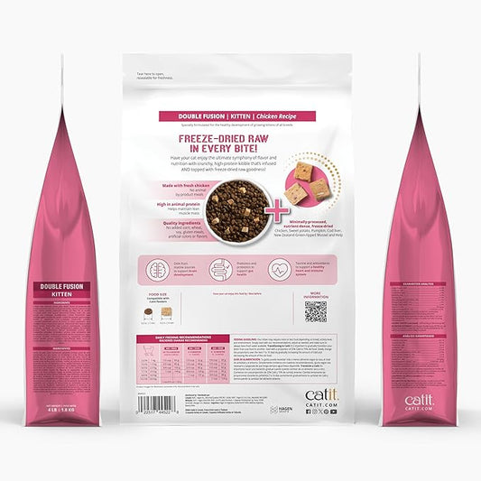 Catit Recipes Double Fusion Kitten Food – Chicken Recipe, 96% Animal Protein, Freeze-Dried Raw Toppings, No by-Products, High-Nutrient Wet & Dry Blend for Healthy Growth, 4 lb
