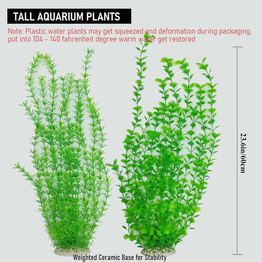 23.6 Inch Tall Aquarium Plants – Large Lifelike Artificial Fish Tank Decorations, Fish Tank Plants Plastic,2 Pcs Adjustable Length, Durable & Safe for Freshwater/Saltwater Aquariums (Green (Style A))
