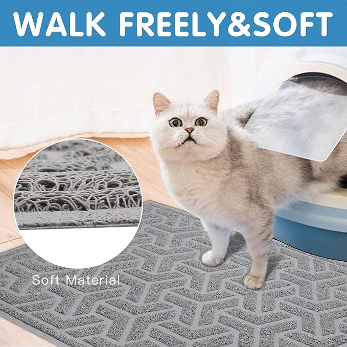 UPSKY Cat Litter Mat - Soft on Kitty Paws, Large Trapping Mat 35" x 24" for Scatter Control, Waterproof Extra Large Box Carpet