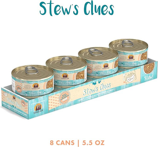 Weruva Classic Cat Stews!, Stew's Clues with Turkey, Chicken & Salmon in Gravy, 5.5oz Can (Pack of 8)