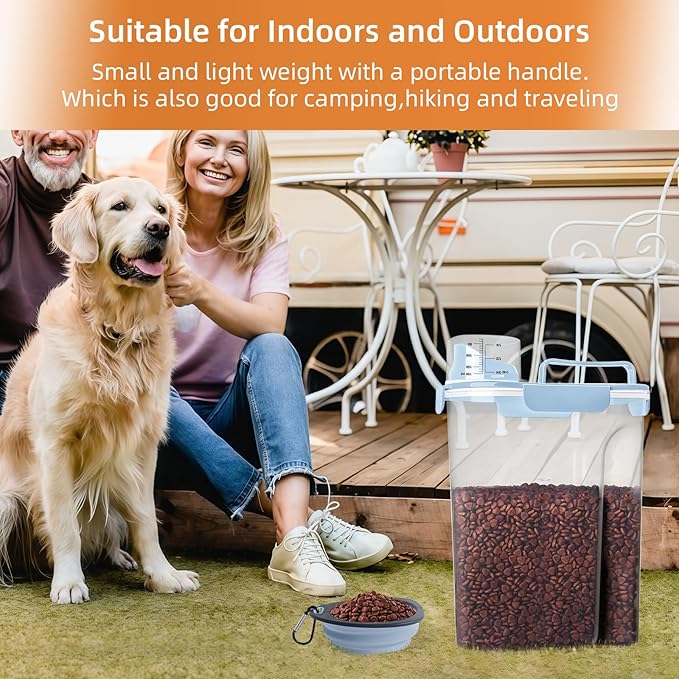 Dog Food Storage Container, Upgraded Large Nozzle BPA-free, 8-12 LBS Plastic Pet Food Storage Containers, With 4 Sealed Clasps, 1 Measuring Cup and Handle (1, Elegant Blue, 5L)