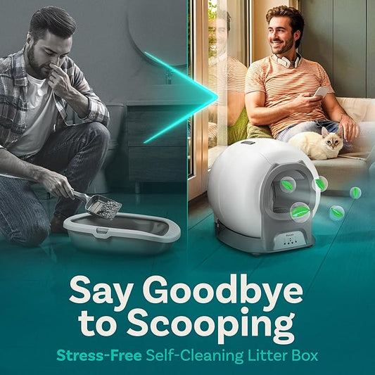 Self Cleaning Litter Box with Auto Safety Sensors for Multiple Cats - Automatic Cat Litter Box Self-Cleaning - Covered Odor Removal with APP Control - Compatible On All WiFi - Electric Robot