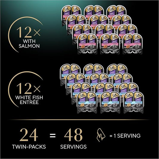 Sheba Perfect Portions Wet Cat Food Pate with Sustainable Salmon and Tender Whitefish & Tuna Entree Variety Pack, 2.6 oz. Twin-Pack Trays (12 Count, 24 Servings) (Pack of 2)