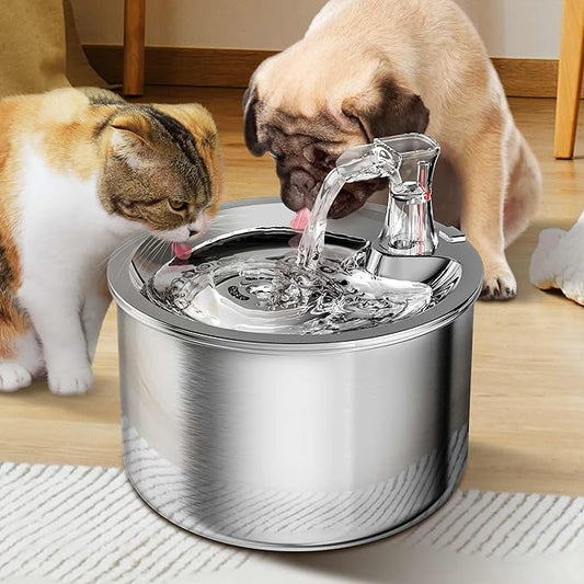 Cat Water Fountain, Stainless Steel Inside Ultra-Quiet Pump, 2L/67oz Automatic Dog Dispenser Water Bowl, Multiple Pets Water Fountain