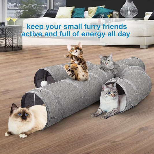 Ownpets Cat Tunnel Large 12 inch Diameter Sturdy Oxford Fabric Cat Tunnel Toy, Cactus Shape Collapsible Cat Tunnels for Indoor Cats,Interactive Peek Hole Pet Tunnel Tube with Cat Wand Toy