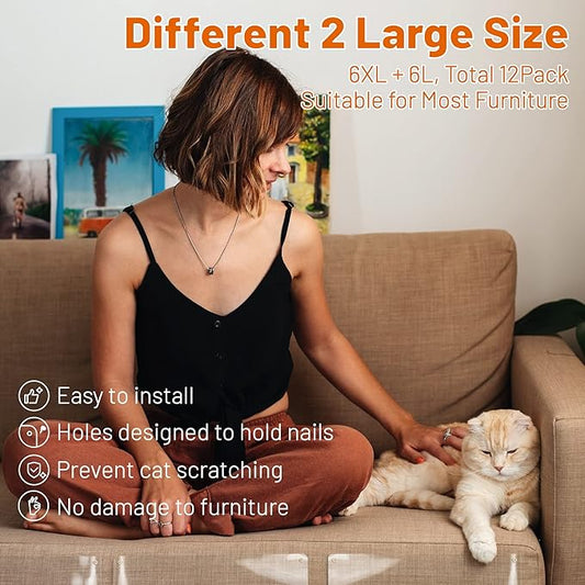 Cat Scratch Furniture Protector: 12 Pcs Couch Protectors Tape from Cats Claws Scratching Single Sided Clear Sticky Sheets Proof Clawing Sofa Corner Protection Cover Anti Scratch for Furniture