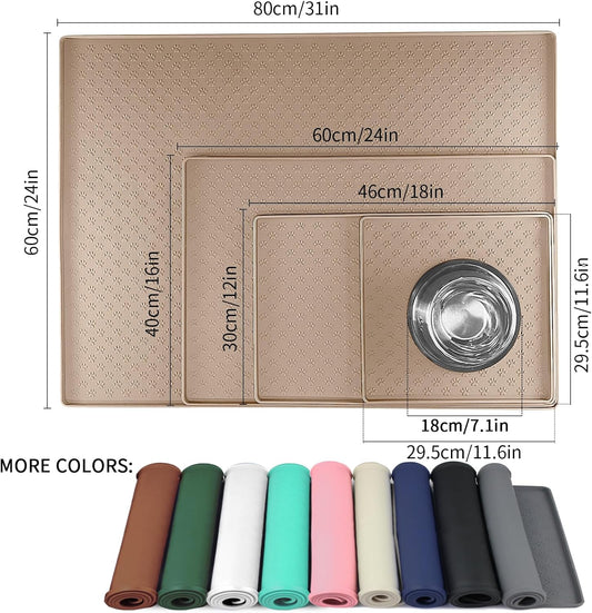 Ptlom Dog Food Mat Anti-Slip Pet Bowl Mats for Food and Water, High-Lips Pet Placemat Prevent Messy Spills to Floor, Waterproof Puppy Feeding Tray for Small, Medium Large Dogs Cats, Silicone