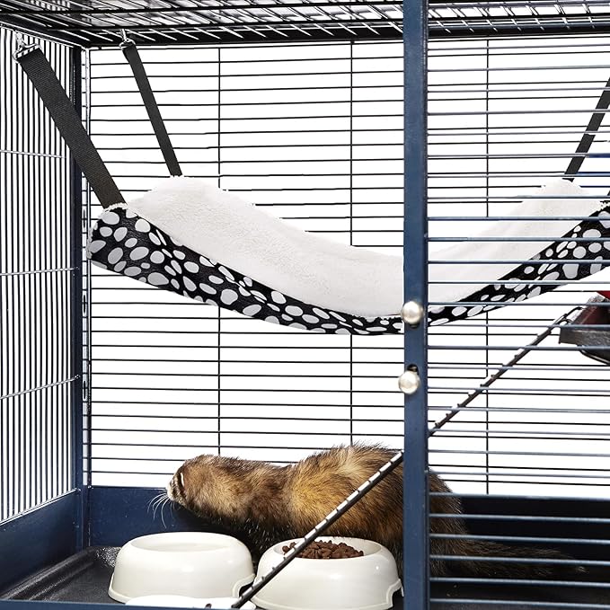 2 Pieces Reversible Cat Hanging Hammock Soft Breathable Pet Cage Hammock with Adjustable Straps and Metal Hooks Double Sided Hanging Bed for Small Dogs Rabbits(Leopard and Dot,S)