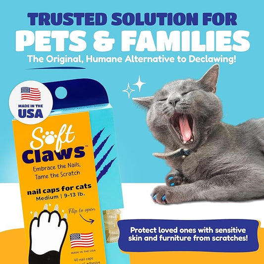 Soft Claws Cat Nail Caps for Medium Cats – (40 Caps, Black) - Made in USA - Veterinarian-Developed | Protects Furniture & Skin - Easy to Apply, Long-Lasting Anti-Scratch Soft Cat Claw Covers
