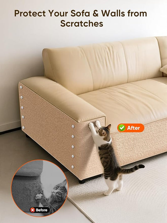 Cat Scratch Mat Furniture Protector, Eco-Friendly DIY Trimmable Self-Adhesive Cat Scratching Pad, Couch Wall Sofa Guard, Reusable Claw Scratching Protector 39.4"x15.8" (Beige)