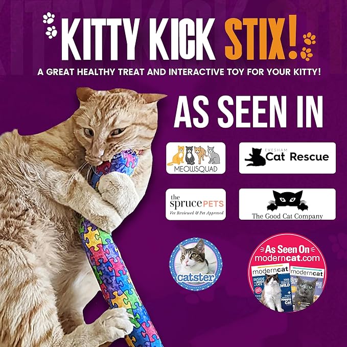 Kitty Kick Stix 15" Catnip Kicker Toy – Set of 2 | Handmade in USA | Interactive Cat & Kitten Toy | Durable Kicker Packed with 100% Potent Catnip for All Breeds (Paintery Swirls)