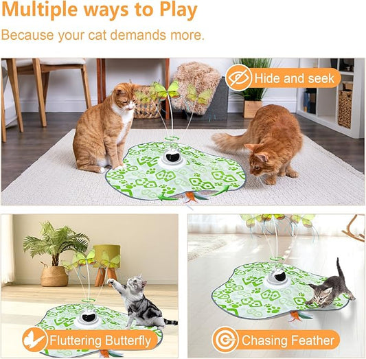 AO LI GEI Interactive Cat Toys Hide and Seek,3 in 1 Cats Rechargeable Interactive Kitten Toy with Remote Control, Automatic Fluttering Butterfly, Moving Ambush Feather,Kitten Indoor Cat Exercise Toy