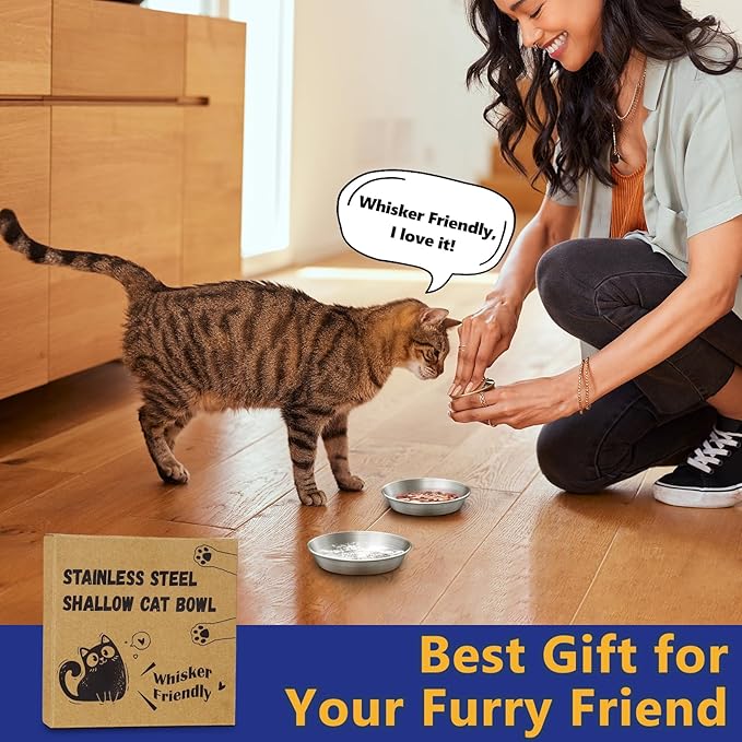 4-Pack Stainless Steel Cat Food Bowls – Deep Whisker-Friendly Non-Slip Silicone Base,Easy to Clean Indoor Feeding Dishes(5.9")