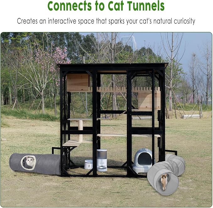 Catio Outdoor Cat Enclosure Wooden Cat House for Mulitiple Cats Walk-in Cage Window Acess with Heavy Duty Weather-Proof Asphalt Roof