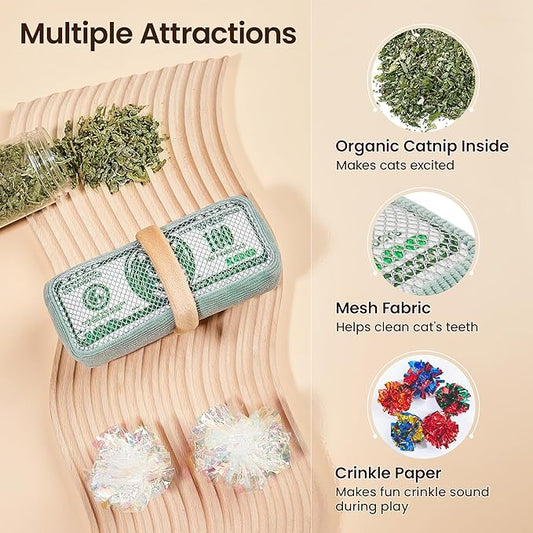 Potaroma Cat Toys US-Dollar Catnip Crinkly Sound Toy, Mesh Fabric for Teeth Cleaning, Interactive Kicker Toys for Indoor Kitten Exercise 6.0 Inches for All Breeds