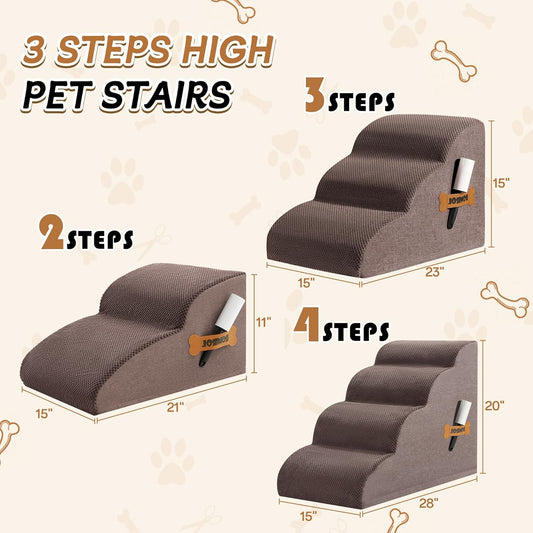 ROMROL Dog Stairs, Romrol Dog Steps Ramp for High Bed and Couch, Dog Ramp with Durable Non-Slip Waterproof Fabric Cover, Pet Stairs for Small Dogs and Cats or Pets Joints, 4-Tiers,Coffee