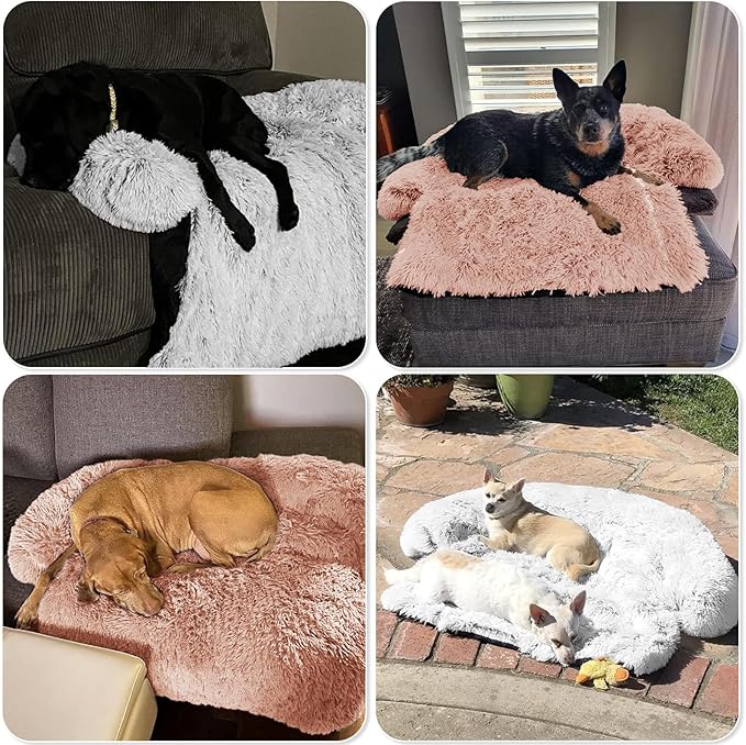 GGIB Calming Dog Bed Fluffy Plush Dog Mat for Furniture Protector with Removable Washable Cover for Large Medium Small Dogs and Cats (Small(35x31x5),Pink)
