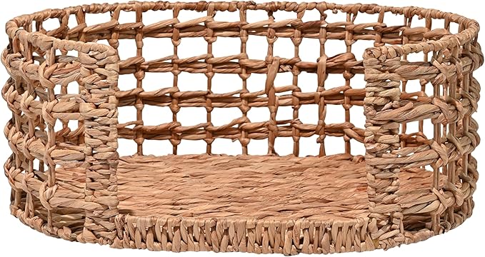 DBD4000A Gigi 24" x 18" Modern Bohemian Handwoven Hyacinth Open-Weave Oval Pet Bed with Machine-Washable Cushion, Natural