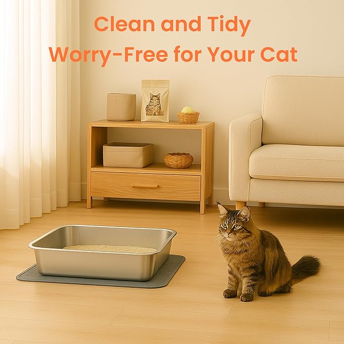 23.6" x 15.7" x 5.7" TIUUBT Stainless Steel Litter Box for Pan, Cat Litter Box, High Side for Big Cats, Anti-Leakage, Odor Control