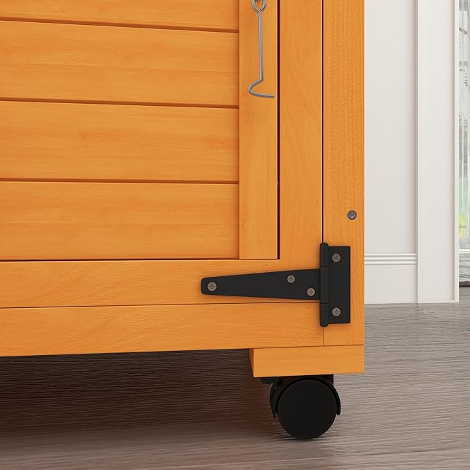 PawHut Wooden Catio with Waterproof Roof, Large Cat House with High-Up Resting Box, Indoor & Outdoor Cat Enclosure with Wheels, for 3-6 Cats, Orange