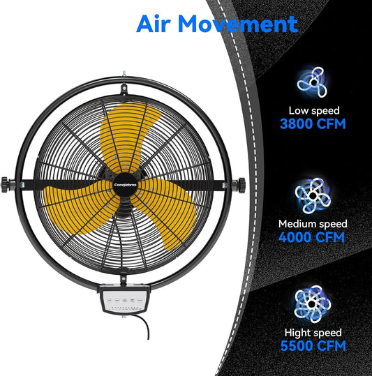 2 PCS 20 IN 5500 CFM Remote Control Wall Mount Fan, 3 Speed High Velocity Wall Fan with Timer, Air Circulator for Garage, Commercial, Greenhouse, Warehouse & Gazebo Use, UL Listed