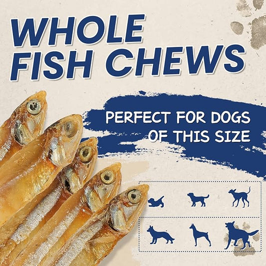 Whole Fish Treats for Dogs Cats, Air Dried -100% Wild-Caught Fish Treat, Only Two Ingredient, High in Protein and Omega-3, 8oz