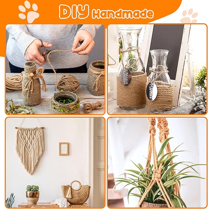 262FT/80M Cat Scratching Sisal Rope, 6mm 1/4inch Thick Natural Jute Rope for Scratch Posts, Cat Trees, DIY Projects, Sisal Rope for Scratcher with 2 Mouse Toys (Natural, 262ft)