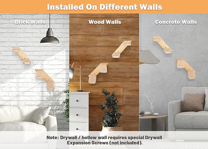 Cat Wall Steps 2-Pack, Two Step Cat Climbing Shelves, Wall-Mounted Reversible Stairway with Durable Sisal Scratching Rope, Ideal for Perching, Climbing, and Playing Furniture