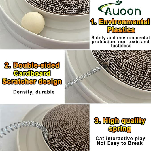 AUOON Cat Scratcher Toy - Cat Scratch Pad with Cat Toy Ball Track and Plush Mouse Toy for Indoor Cats and Kittens (Milk Shake)
