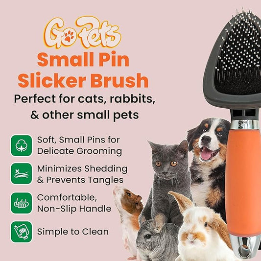 GoPets Small Pin Slicker Brush, Easy-Groom Pin Comb for Tangles & Shedding, Rounded Safety Tips, Dematting Brush for Short & Long Hair Cats, Dogs & Furry Pets, Ideal for Sensitive, Hard-to-Reach Areas