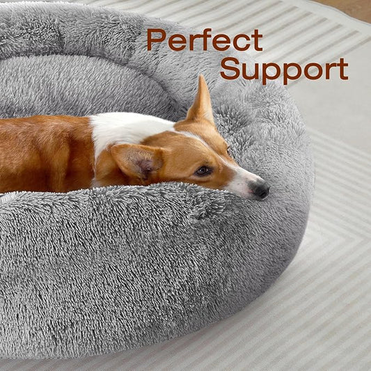 JOLLYVOGUE Dog Bed, Calming Anti-Anxiety Large Dog Bed, Fluffy Donut Cushion for Medium and Large Pets (27"/30"/36")